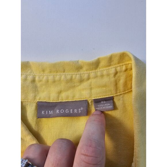 Kim rogers 100% linen short sleeve button up back bottom slit summer casual XL ^ - Picture 4 of 6